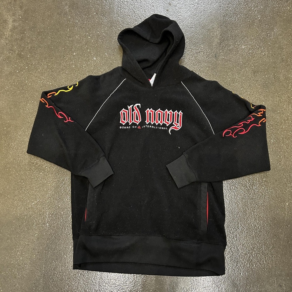Old Navy Hoodie Mens Large Black Flame Sleeve Board Co International Pullover